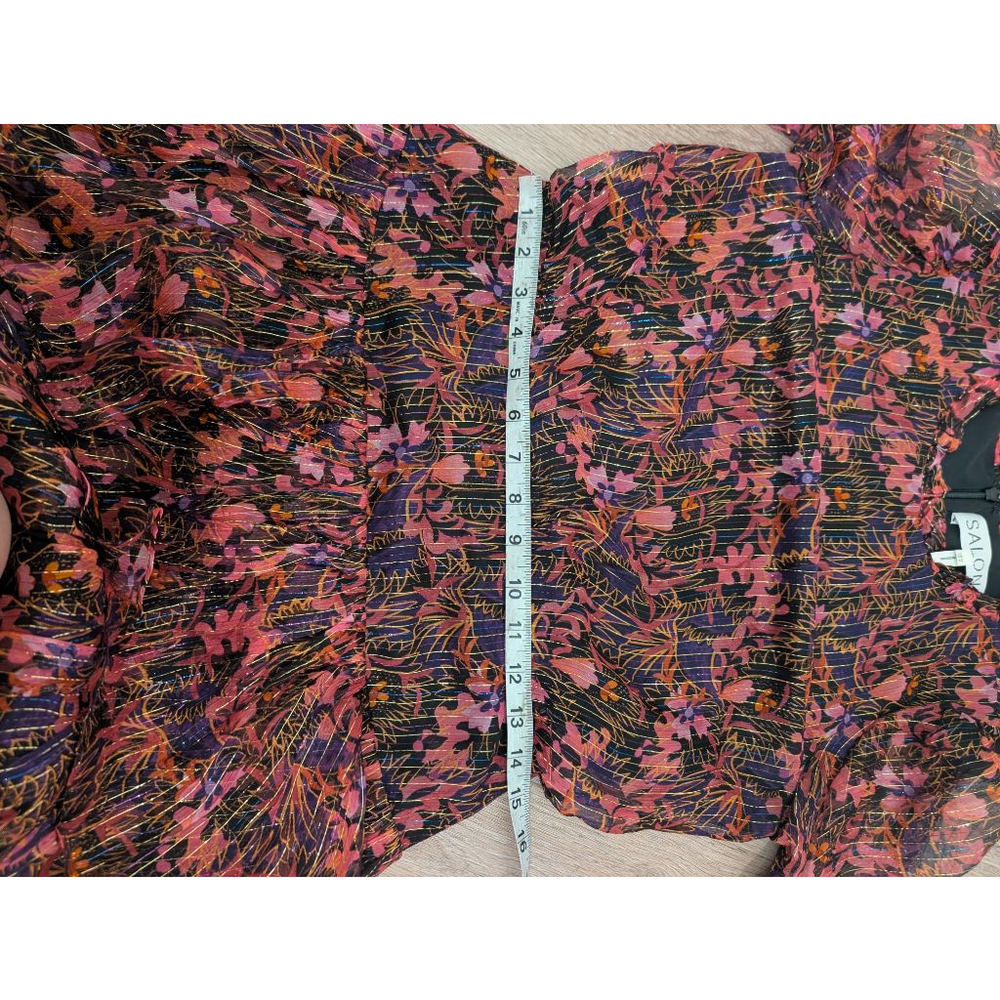 Saloni Ava B Silk Tiered Floral Sheer Long Sleeve Dress Canopy Sz 6 Whimsigoth - Picture 11 of 12